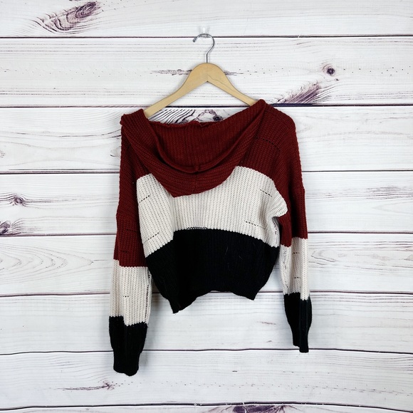 Zaful Knitted Striped Cropped Hoodie Sz Small - Picture 4 of 5